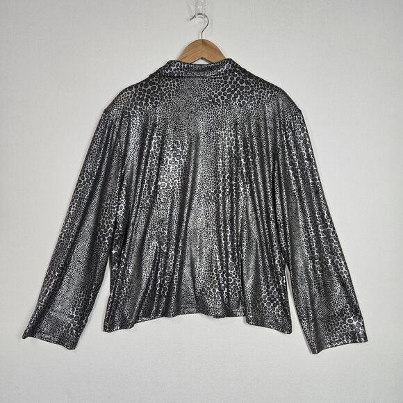 Artex Fashions Jacket Sz 2X Black Silver Metallic Animal Print Slinky Zip Up - Picture 7 of 14